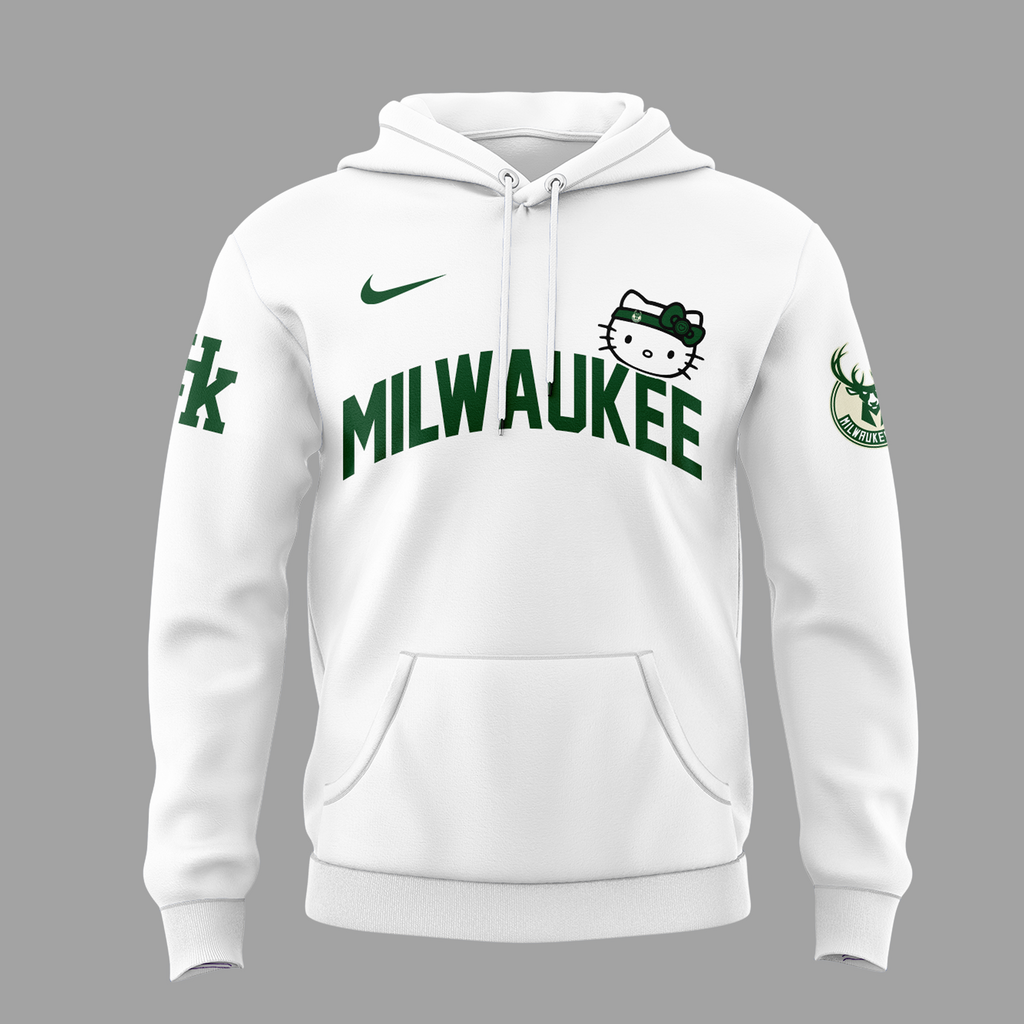 Special New Milwaukee Bucks x Hello Kitty White Hoodie 2024