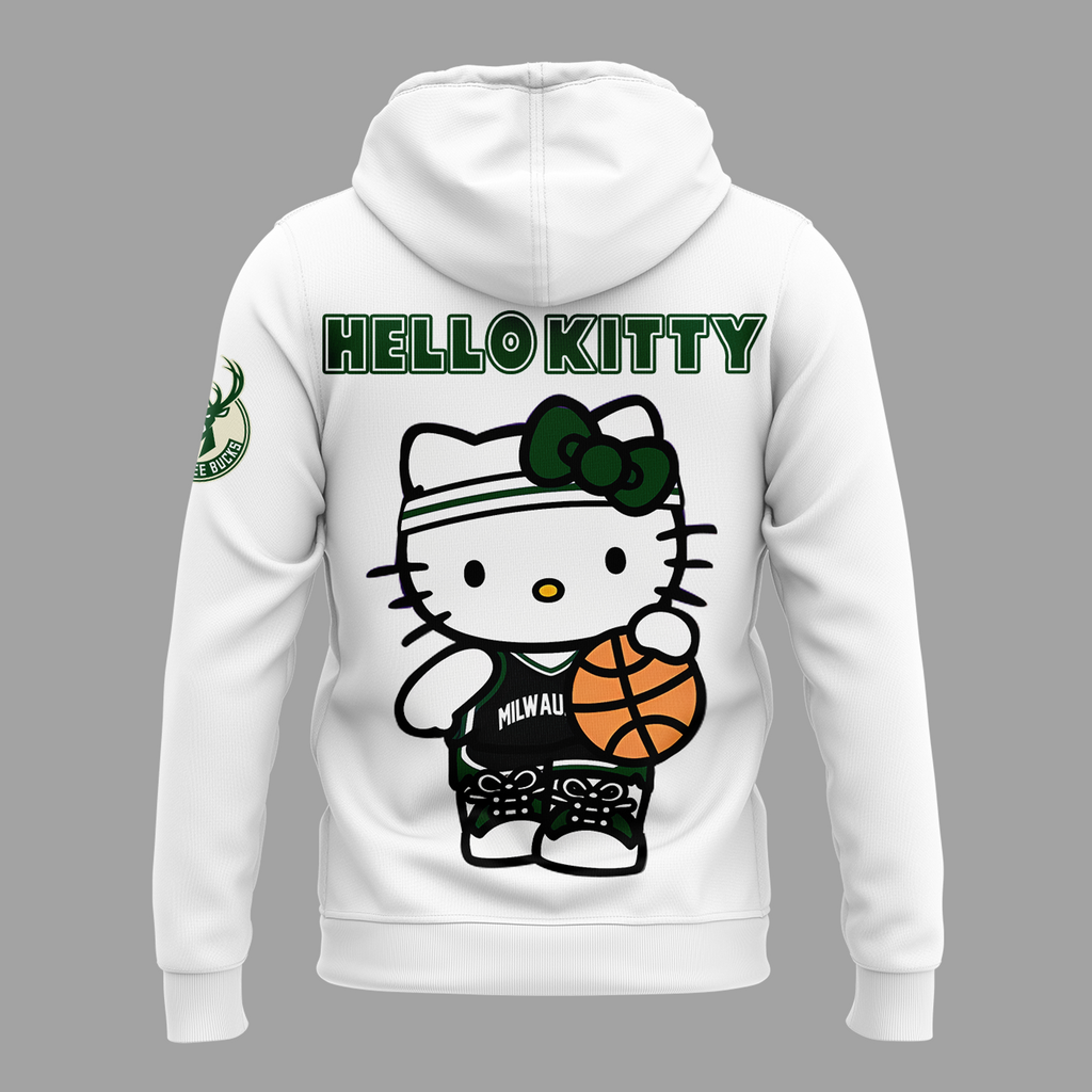 Special New Milwaukee Bucks x Hello Kitty White Hoodie 2024