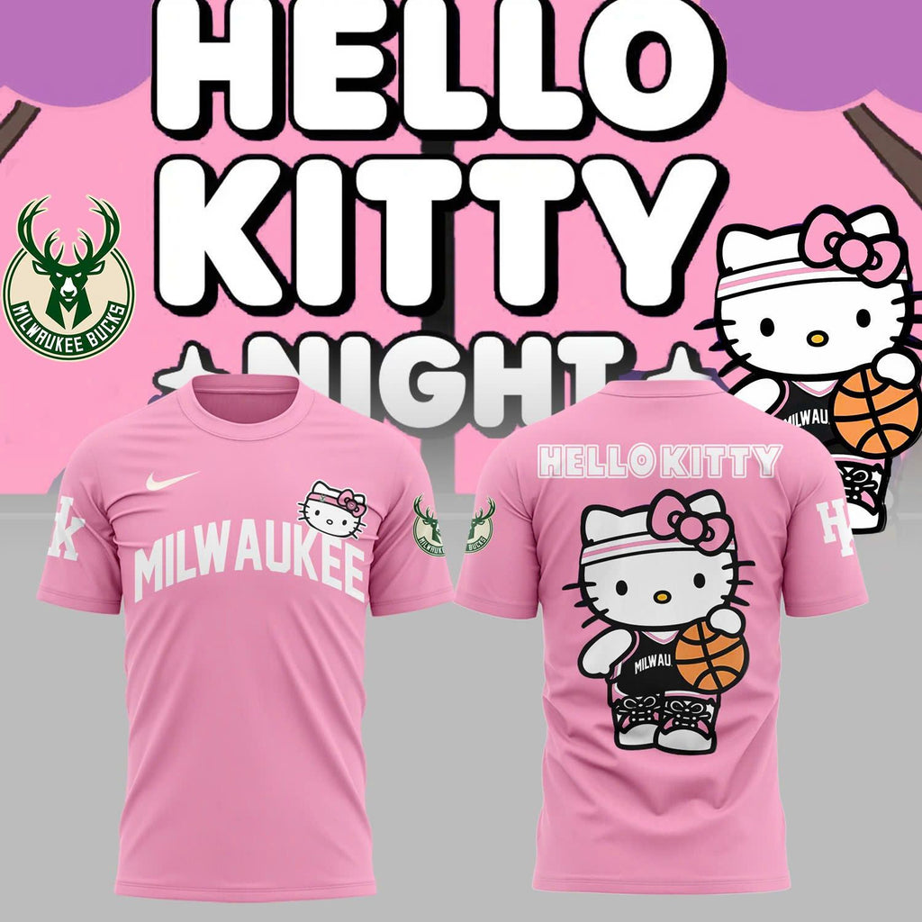 Special New Milwaukee Bucks x Hello Kitty Pink Tshirt 2024