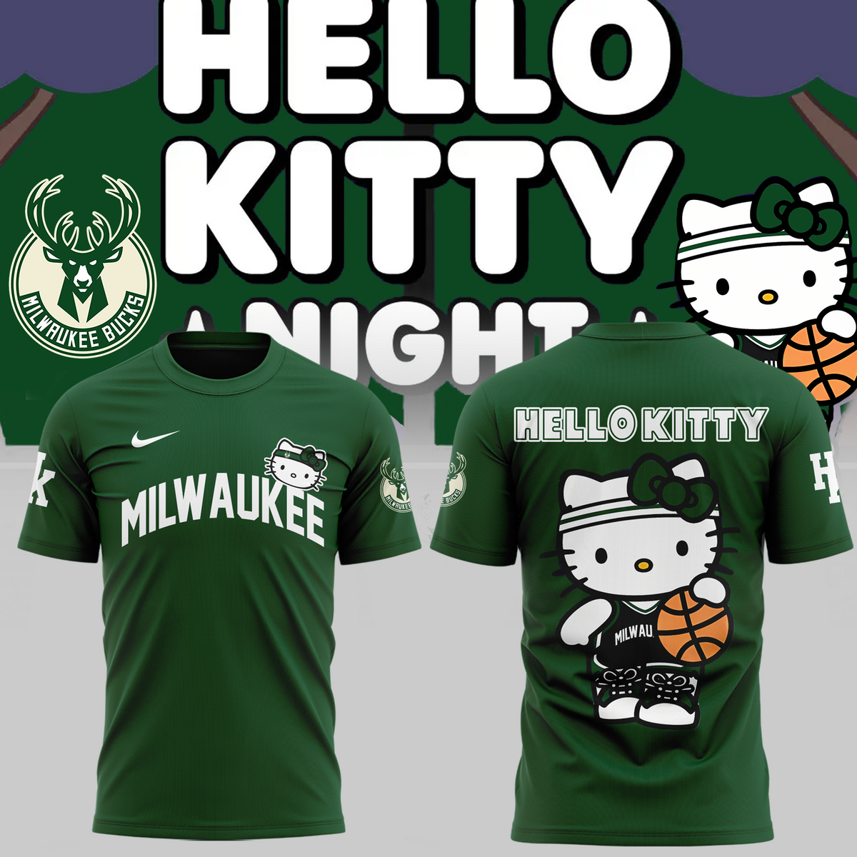 Special New Milwaukee Bucks x Hello Kitty Tshirt 2024