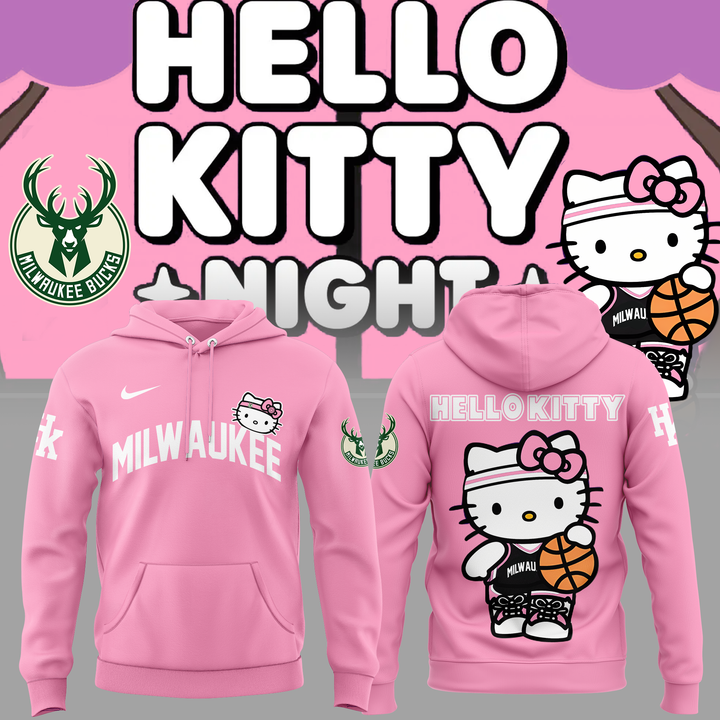 Special New Milwaukee Bucks x Hello Kitty Pink Hoodie 2024