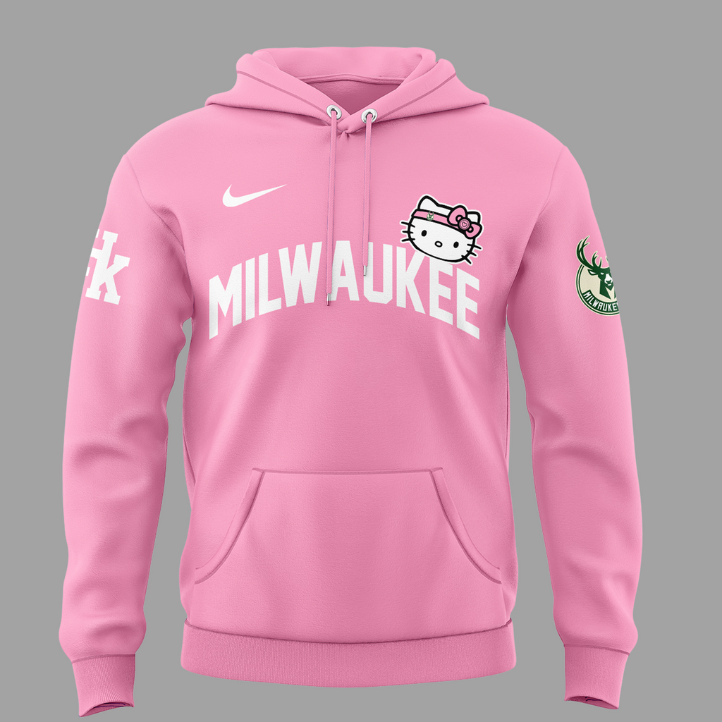 Special New Milwaukee Bucks x Hello Kitty Pink Hoodie 2024