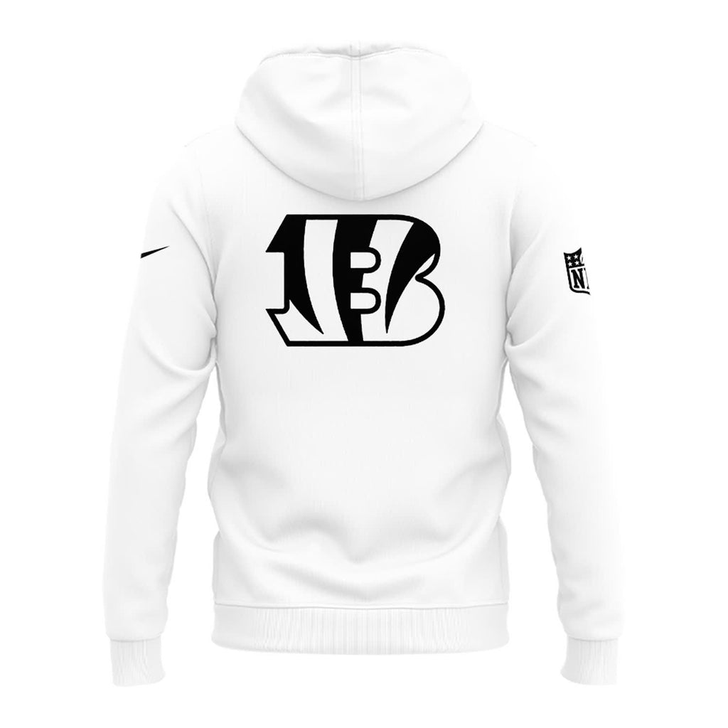 2025 Bengals Wordmark Helmet Logo White Hoodie