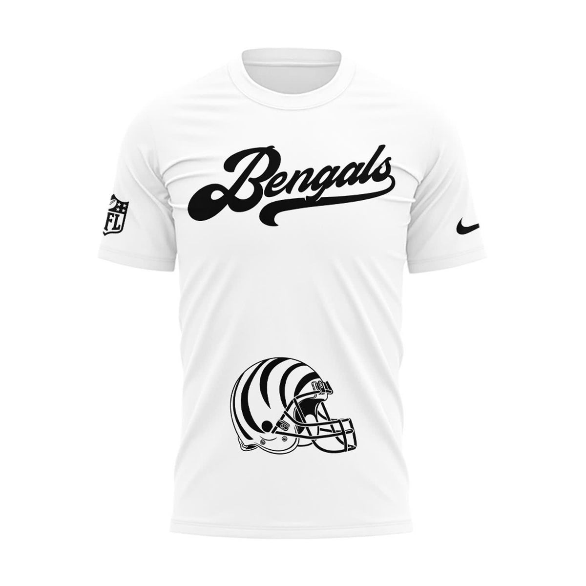 2025 Bengals Wordmark Helmet Logo White T-Shirt