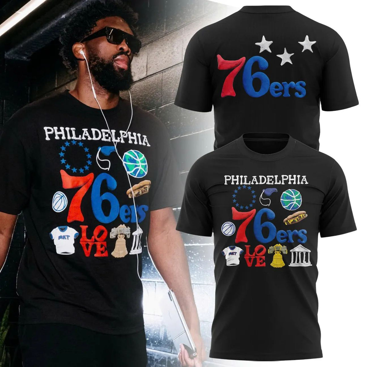 Men's Philadelphia 76ers x MARKET Black Tee