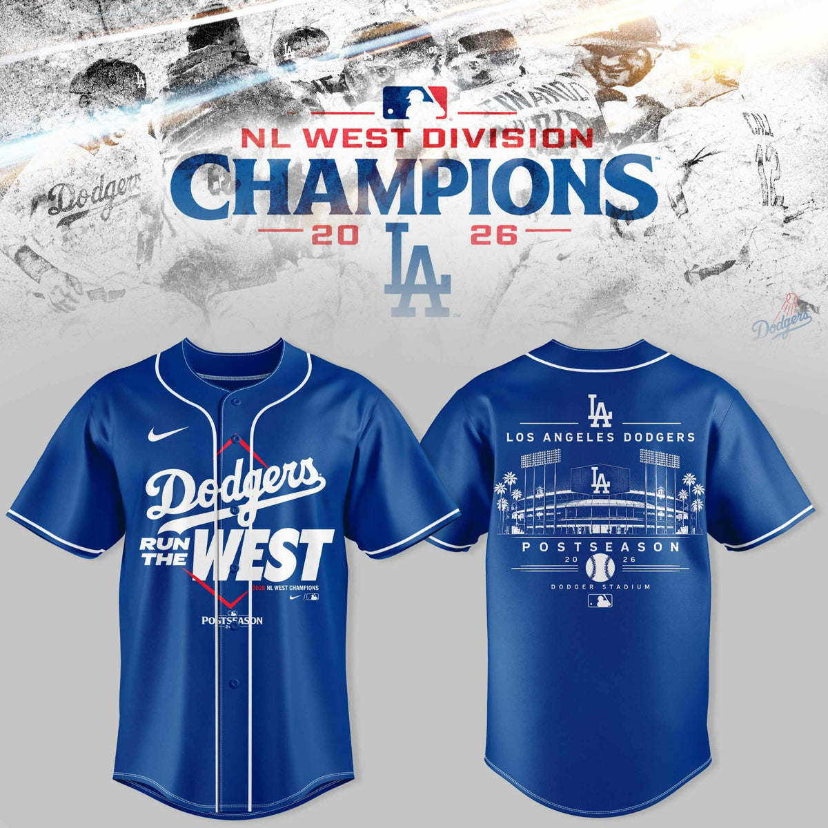 .Los Angeles Dodgers NL West Division Champions 2026 3D Graphic Baseball Jersey V6